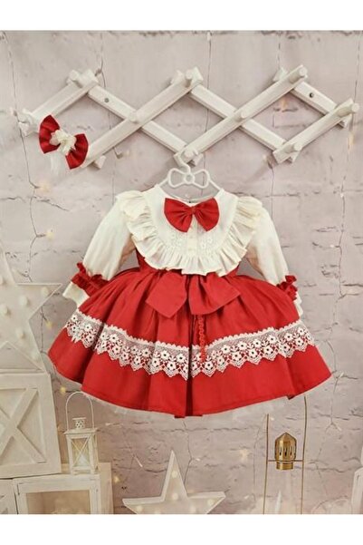 Hly Karol Tasarım Kırmızı Fiyonklu Bebek Elbisesi, Özel Dikim Çocuk Elbisesi,...