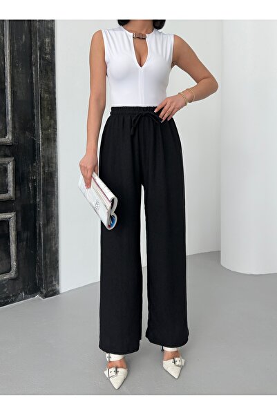 EYAX MODA Kadın Beli Lastikli Palazzo Pantolon