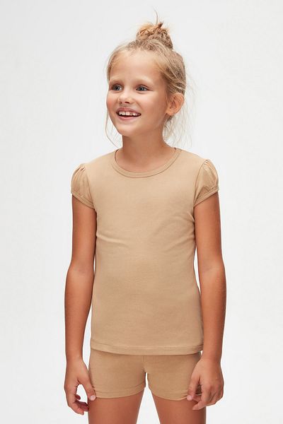 LOVETTI MilK Coffee Colored Crew NecK and Watermelon Sleeve T-shirt for Girls