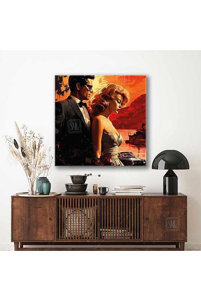 SML TABLO Cuplu romantic Iubitorii de nostalgie Poster de film retro Pictură pătrată pe pânză