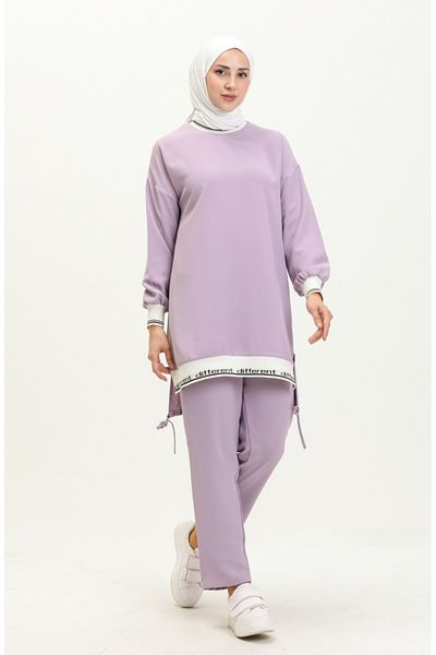 sefamerve Lilac Tunic and Trousers Double Set - Rib Detailed 70021-03