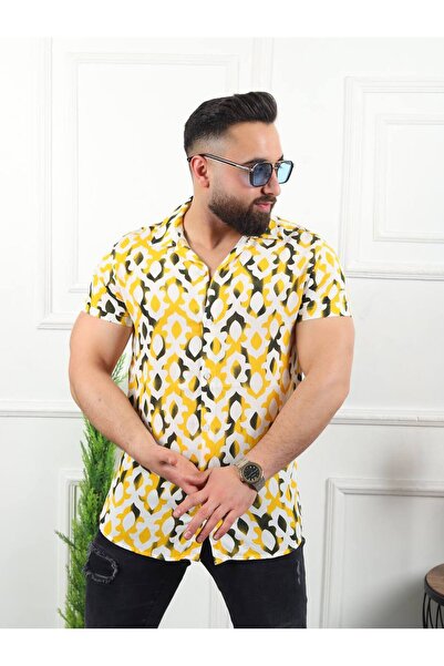 MFZ Giyim Erkek Kısa Kollu Relax Fit Rahat Kesim Gömlek Yaka Dijital Baskılı ...