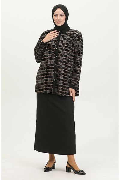 sefamerve Πουκάμισο με μοτίβο Plus Size 3605F-01 - Black Mink