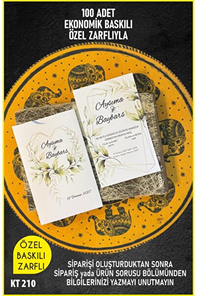 elçinbirlik Düğün Nişan Nikah özel zarflı Davetiye 100 Adet Baskılı Ekonomik ...