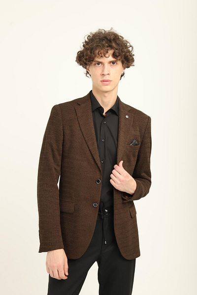 AGUSTİNİ Brown Mono Collar Two Button Double Slit Blazer Single Jacket Slim Fit |   Agustini