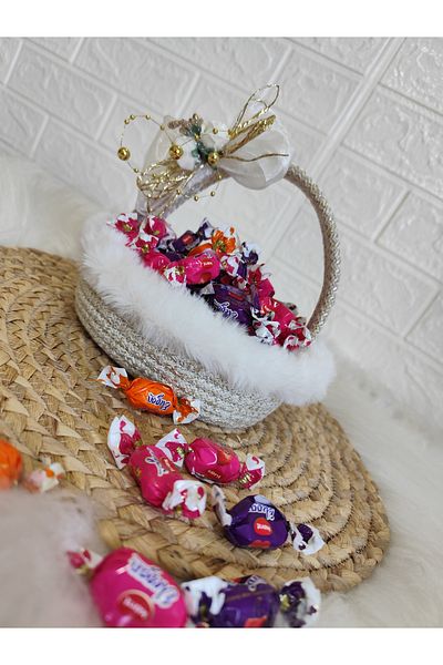 RH GALAXİ TEKSTİL Eid Candy and Celebration Basket |   Special Design, Stylish White Decorative Basket