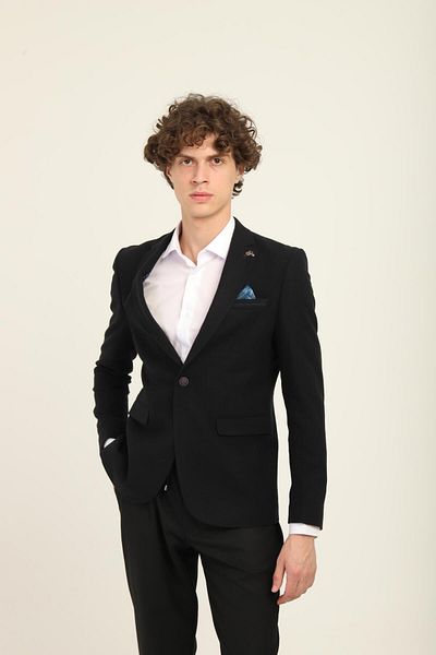 AGUSTİNİ Black Stamp Mono Collar Single Button Single Slit Single Jacket Slim Fit Pattern |   Agustini