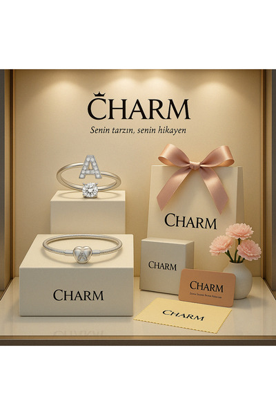 CHARM 925 Ayar Gümüş 'A' Harfli Charm Bileklik ve Yüzük