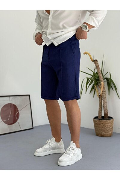 Combineman35 Сині чоловічі шорти з деталями з льону для літа