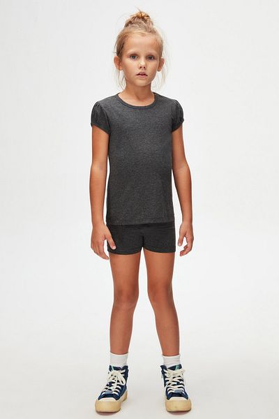 LOVETTI Anthracite Basic Girl's Zero Collar Watermelon Sleeve T-Shirt