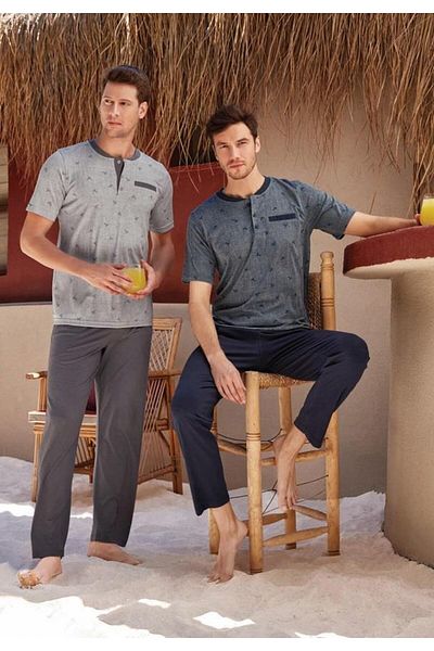 Berrak 9208 Men's Half Button Half Sleeve Pajama Suit
