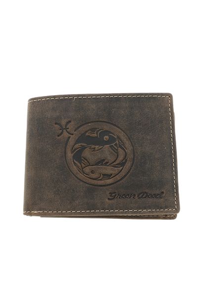 GiftExpress Men's brown leather wallet zodiac Pisces
