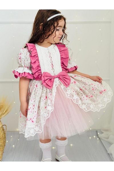 Hly Karol Tasarım Ilayda Pink Floral Vintage Baby Girl Dress