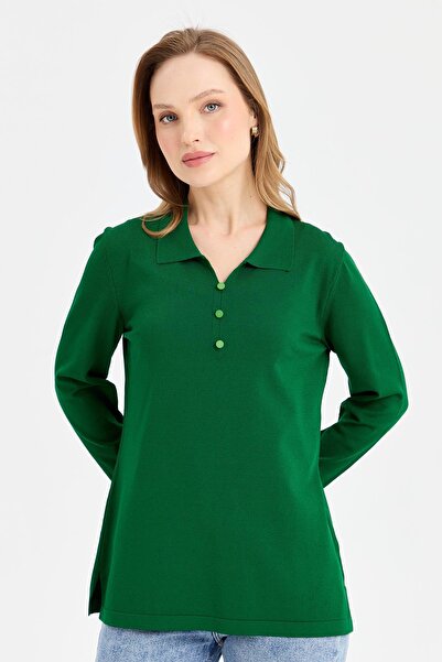 Desen Triko Πράσινη γυναικεία μπλούζα με λαιμόκοψη με λαιμόκοψη