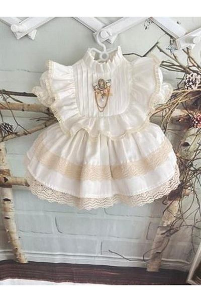 Hly Karol Tasarım Cream Baby Girl Dress, Birthday Dress, Photo Shoot Dress, Suitable for Ages 0-12