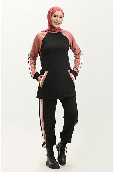 sefamerve 23044-03 Σετ φόρμας διπλής φόρμας Black Dusty Rose
