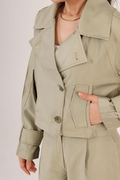 Hipo Trend Buttoned Lined Pocketed Crop Trench Coat Green