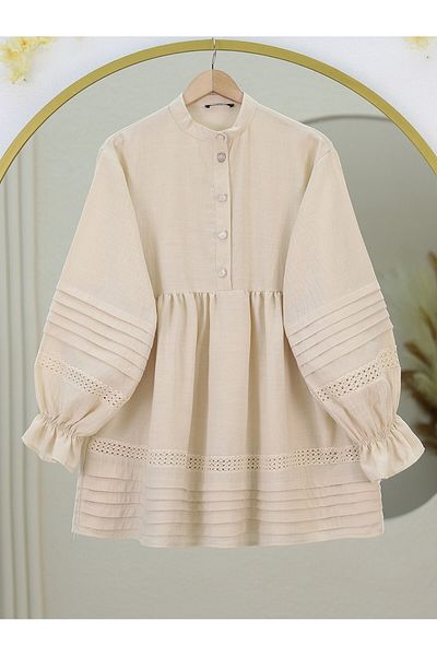 HİJABAYA Half Button Tunic with Elastic Sleeves