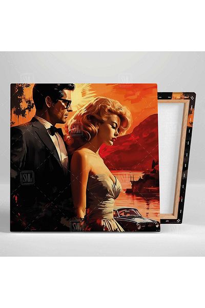 SML TABLO Cuplu romantic Iubitorii de nostalgie Poster de film retro Pictură pătrată pe pânză