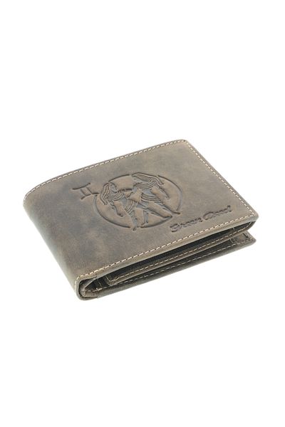 GiftExpress Men's wallet, brown genuine leather, Zodiac Gemini