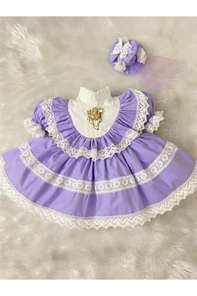 Hly Karol Tasarım Lilac Baby Girl Dress, Birthday Dress, Photo Shoot Dress Suitable for 0-12 Years Old
