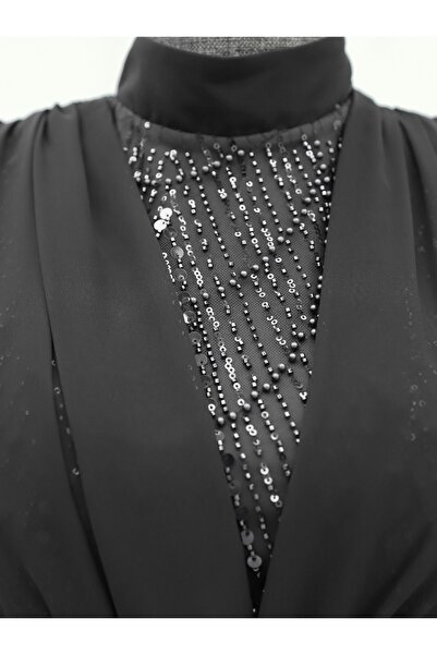 HİJABAYA Boncuk Ve Pul Detaylı Kemerli Şifon Abiye