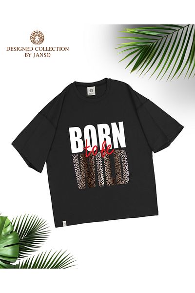 JANSO GROUP -Women Born in the Wild Printed Short Sleeve Tshirt Large Size Oversize Cotton
