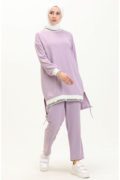 sefamerve Lilac Tunic and Trousers Double Set - Rib Detailed 70021-03
