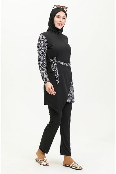 sefamerve Gürtel-Hijab-Badeanzug 2490-01 Schwarz
