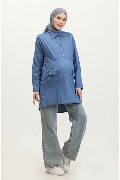sefamerve Tunica de maternitate de buzunar albastru denim - 2700127 -02