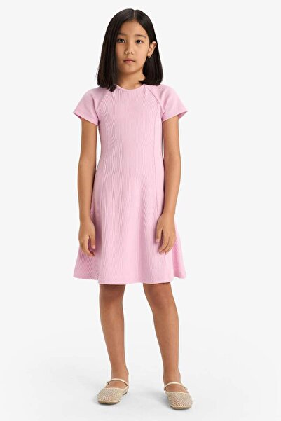 DeFacto material reiat tricotaj cu striații Rochie pentru fetiță liliac E5801...