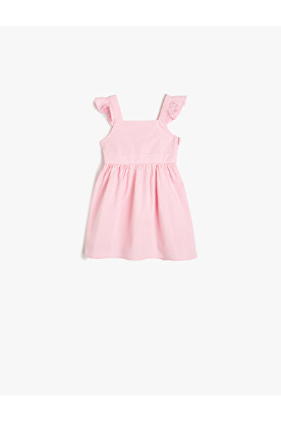 Koton Βρεφικό φόρεμα με μανίκια πεταλούδα με κορδόνια στη μέση ροζ 5SMG80026AW