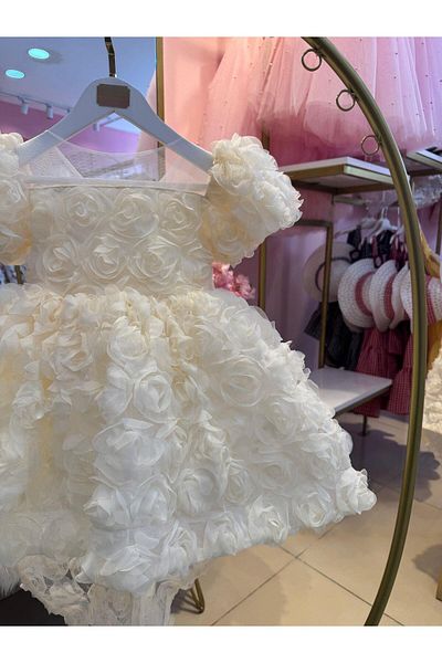 Hly Karol Tasarım Vintage Baby Girl Dress with Cream Tail, Birthday Dress, Photo Shoot Dress, Suitable for Ages 0-12