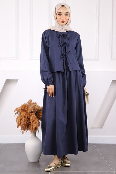 İmajButik بدلة جبردين بسترة وتنورة باللون الأزرق الداكن