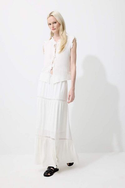 DeFacto New Season A-Line Regular Waist Lined Crinkle Viscose Maxi Skirt