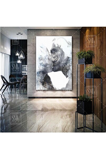 SML TABLO Öpüşen Duman Çift Aşk Love Dikey Kanvas Tablo