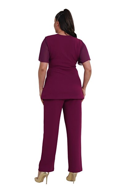 Moda Amore Βραδινό κοστούμι με διπλό γιακά με λεπτομέρεια σιφόν μανίκια Plus Size 023