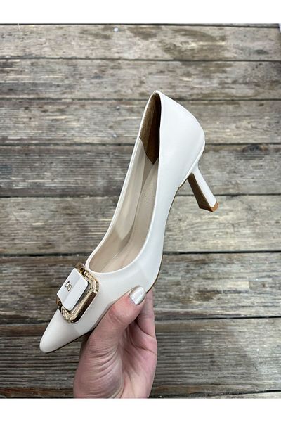 Afilli Women's Skin Beige Cream Buckle Pointed Toe Stylish Comfortable Daily Evening Dress Short Goblet Heeled Stiletto Shoes