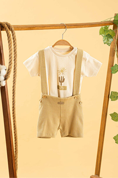 bombe Girl Boy Baby Kids Beige 2 Piece Set Natural Cotton First Ben Trend Fashion Bottom Top Set