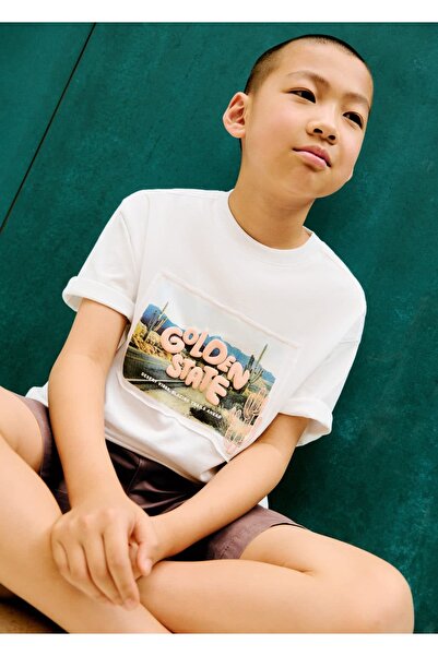 MANGO Kids Pamuk karışımlı desenli tişört