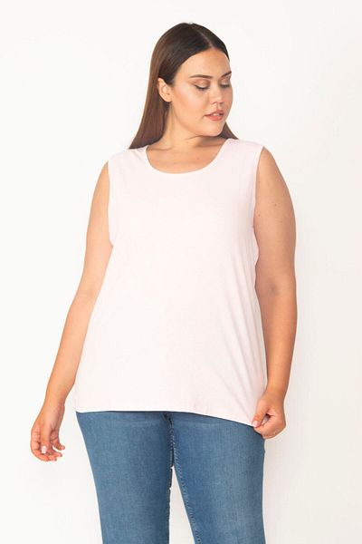 Şans Women's Large Size Pink Cotton Fabric Crew Neck Sleeveless Blouse 65n27317