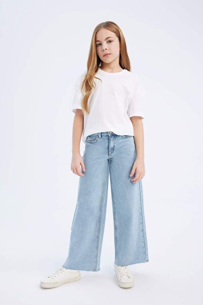 DeFacto Wide Leg Buz Mavisi Kız Çocuk Jean Pantolon D7092A8/NM63