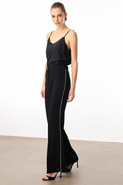 Moda İlgi Modailgi Yanları Şerit Swaroski Pantolon - 75008 Siyah