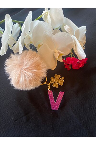 Bellinzona Breloc cu litera V cu sclipici mov - Accesoriu pentru geantă [Cu o...