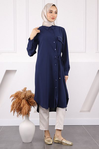 İmajButik Navy Blue Side Tie Linda Tunic
