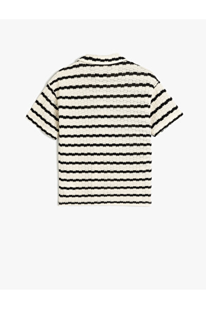 Koton Durchbrochenes Baumwoll-Strick-T-Shirt mit Polokragen – kurze Ärmel