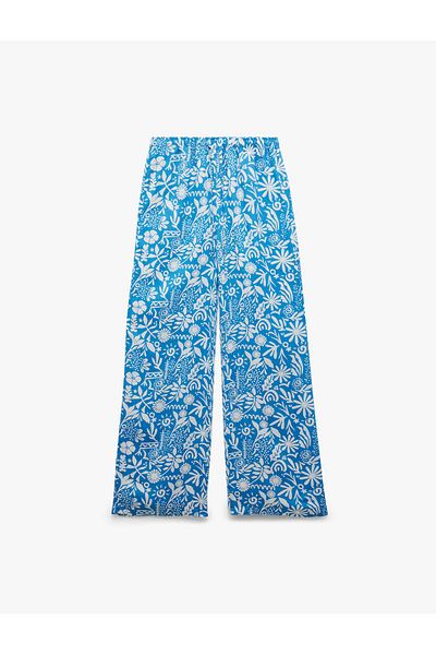 Koton Floral Waist Lace-Up Viscose Wide Leg Pants