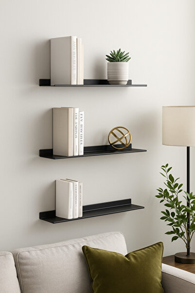 volo dekor . 3'lü Metal Duvar Rafı , Uçan Raf , Çerçeve Rafı , Çok amaçlı 3 farklı ölçü (30-40-50 cm)