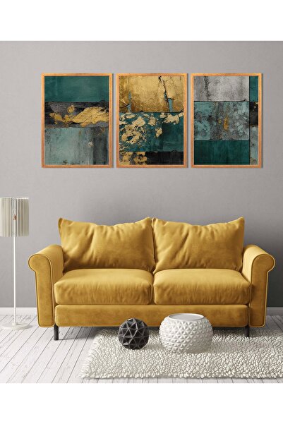 bestablo Set de pictură abstractă pe lemn cu rame, 3 piese, decor pentru casă...