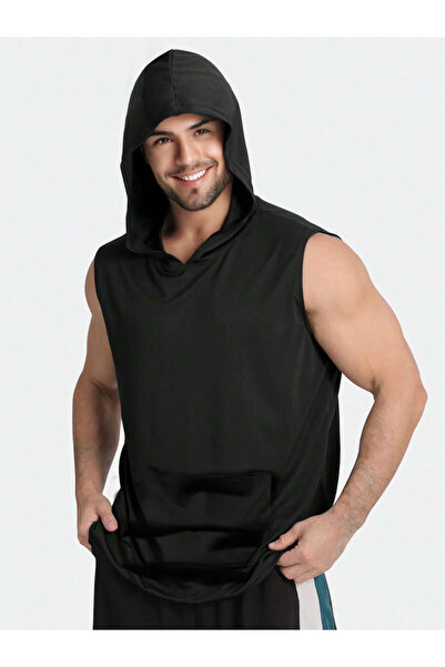 EVIus Unisex Athlete Hooded Sleeveless Tshirt with Kangaroo Pocket